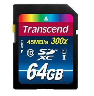 Vente flash: Transcend 64 Go Carte mémoire SDXC Classe 10 UHS-I 300x @Amazon