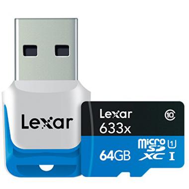 Lexar microSDXC Haute Performance 633x 64GB  UHS-I / U1 w / USB 3.0 Lecteur de carte memoire flash - LSDMI64GBB1EU633R @ Amazon.fr