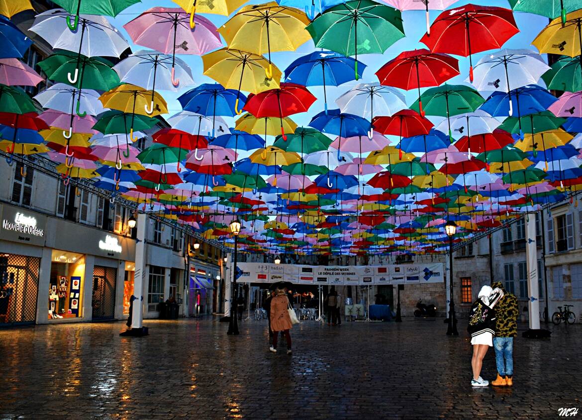 Les parapluies sous la pluie