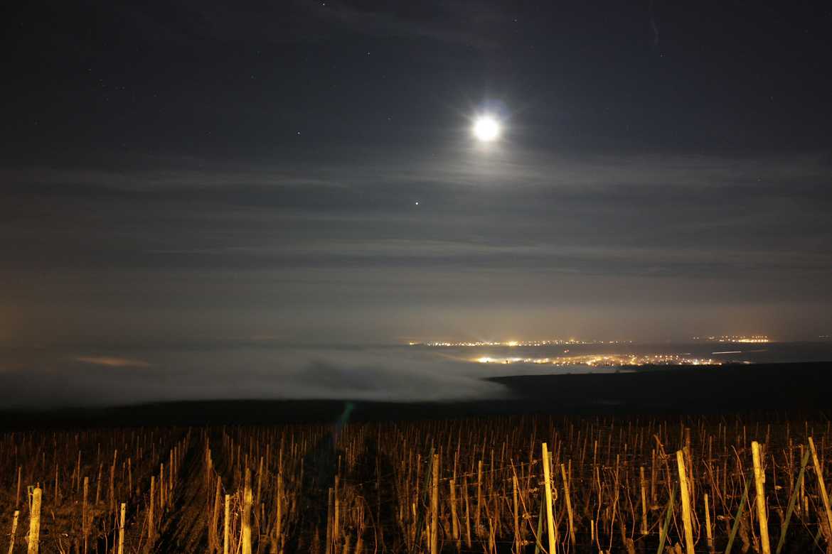 Lune, Jupiter et brouillard en Alsace