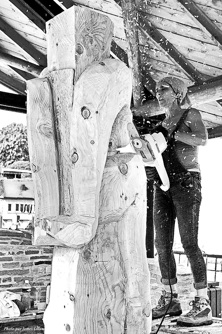 Tronçonneuse en action