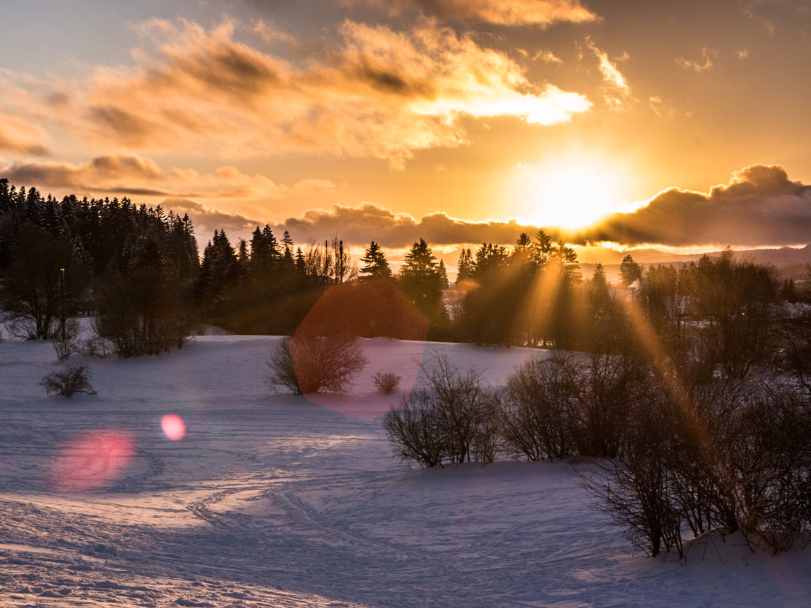 couché de soleil sur neige