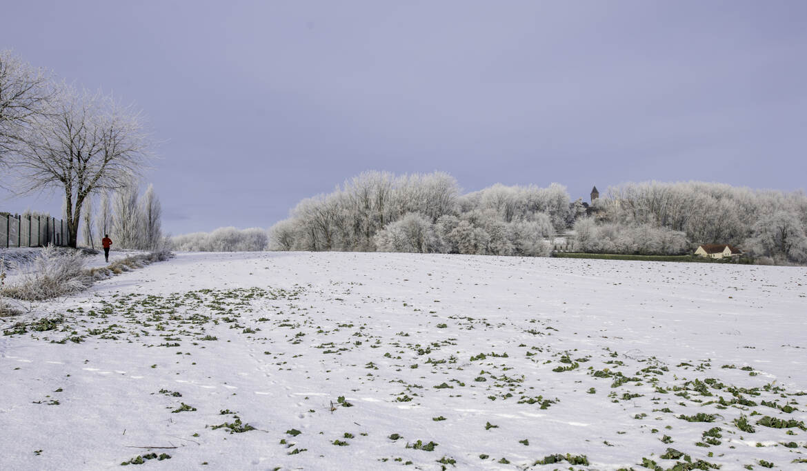 Le Mont Saint-Aubert recouvert d'un blanc manteau de neige
