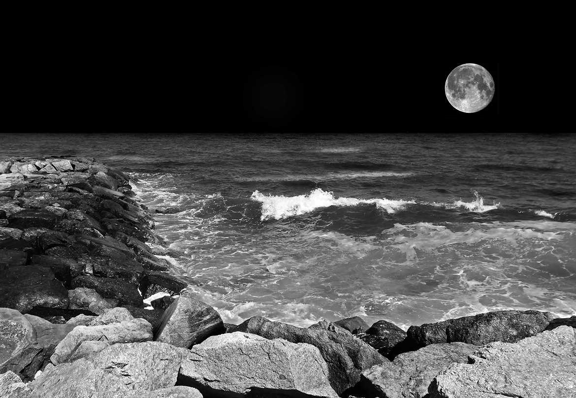 Sea, Rocks and Moon