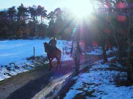 Cheveauchée au soleil couchant