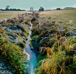 Petit ruisseau campagnard givré