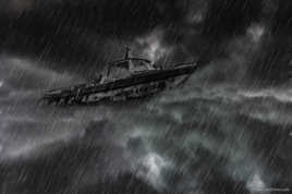 Le bateau dans la tourmente .