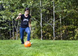 Gaby playing soccer